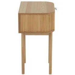 Table de chevet ronde en bois naturel avec tiroir