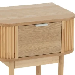 Table de chevet ronde en bois naturel avec tiroir