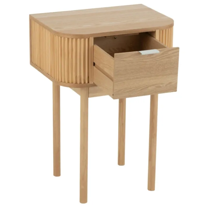 Table de chevet ronde en bois naturel avec tiroir