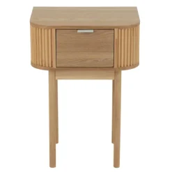 Table de chevet ronde en bois naturel avec tiroir