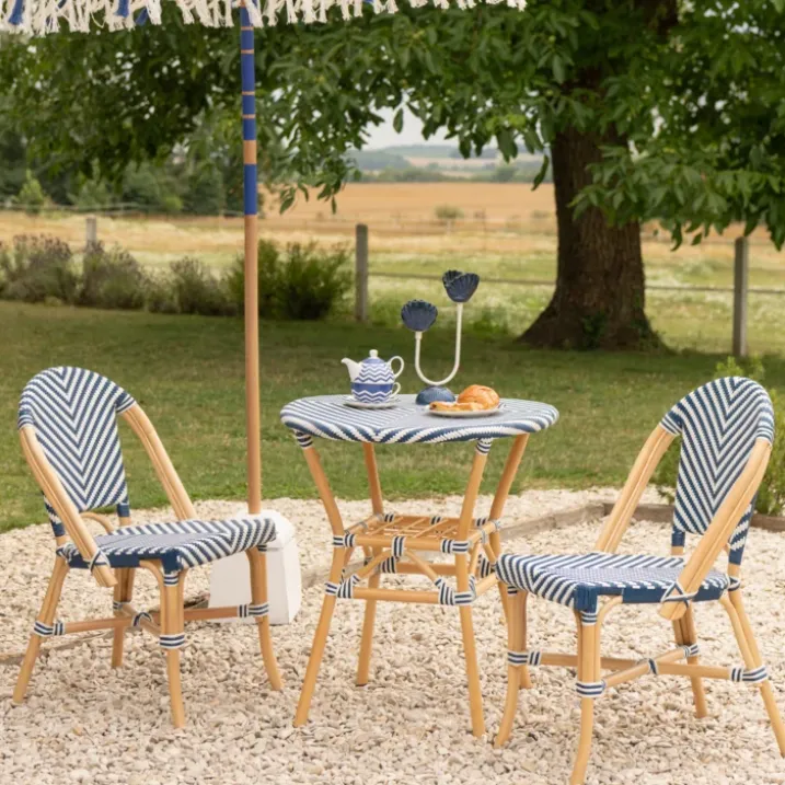 Table de jardin ronde en rotin tressé