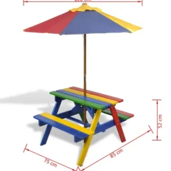 Table et bancs avec parasol pour enfants
