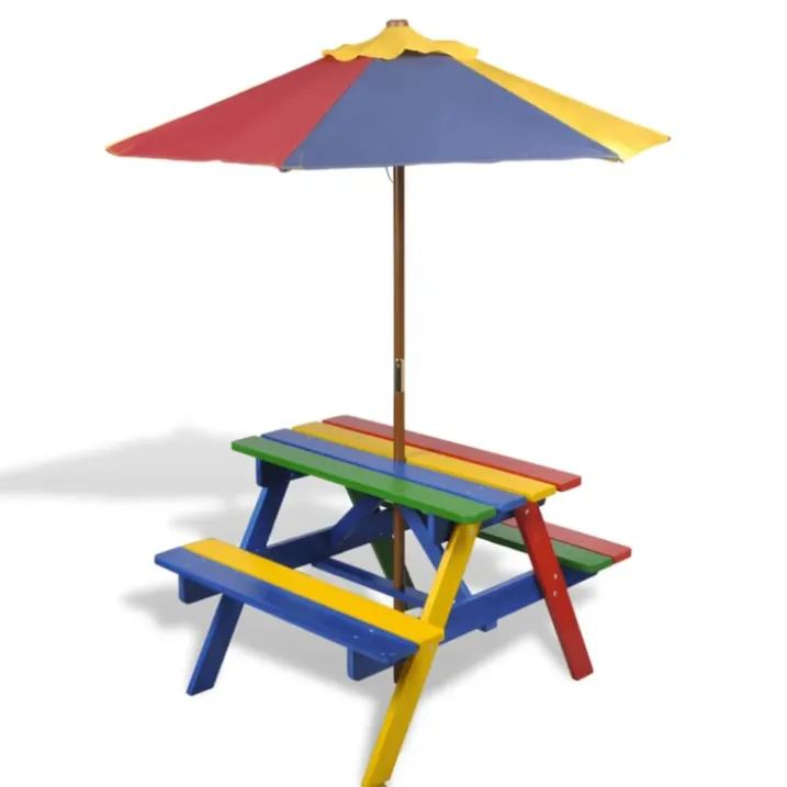 Table et bancs avec parasol pour enfants
