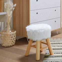Tabouret avec assise en fourrure