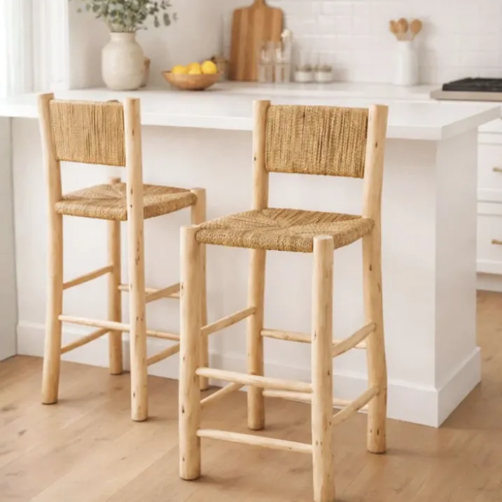 Tabouret de bar bois dossier aligné