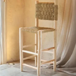 Tabouret de bar bois dossier damier