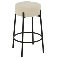 Tabouret de bar en tissu bouclette et métal