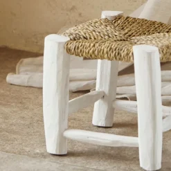 Tabouret Marocain blanc en bois