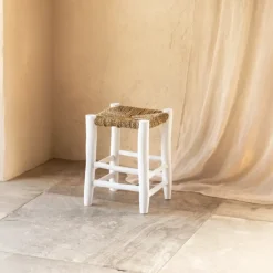 Tabouret Marocain blanc en bois