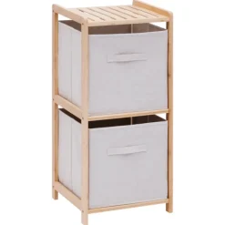 Étagère de rangement 2 niveaux avec boîtes tissu