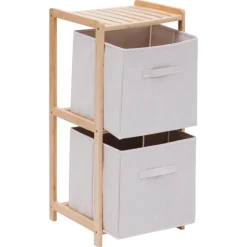 Étagère de rangement 2 niveaux avec boîtes tissu