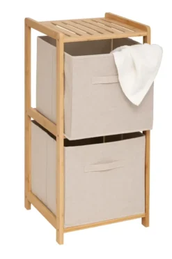 Étagère de rangement 2 niveaux avec boîtes tissu