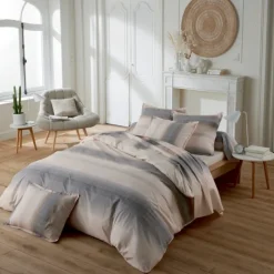 Taie de traversin percale de coton dégradé rayé