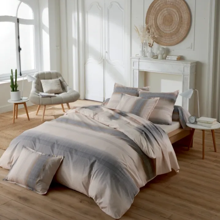 Taie de traversin percale de coton dégradé rayé