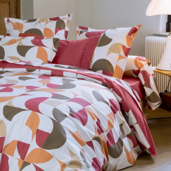 Taie de traversin percale de coton géométrique