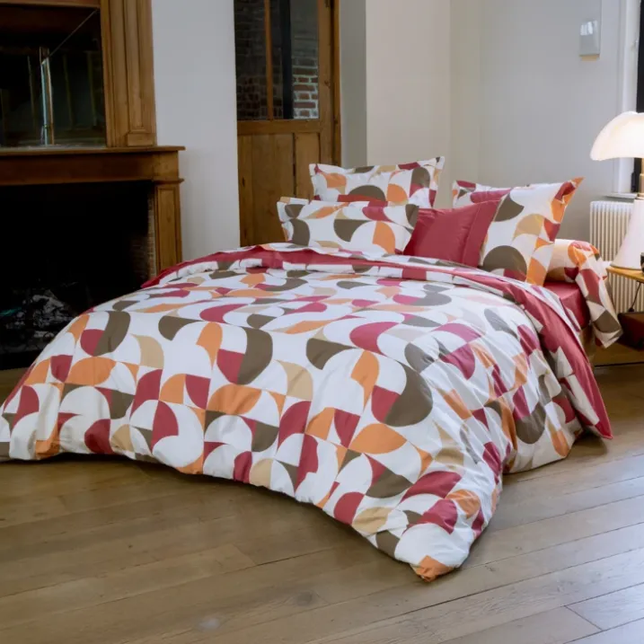 Taie de traversin percale de coton géométrique