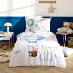 Taie d’oreiller enfant percale de coton montgolfière