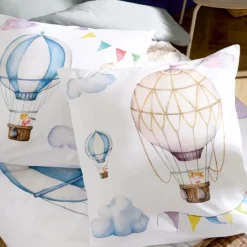 Taie d’oreiller enfant percale de coton montgolfière
