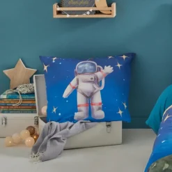 Taie d’oreiller enfant percale de coton astronaute et fusée