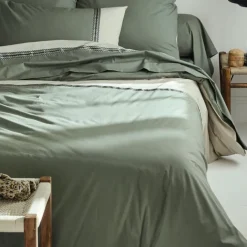 Taie d'oreiller en percale de coton à galon géométrique