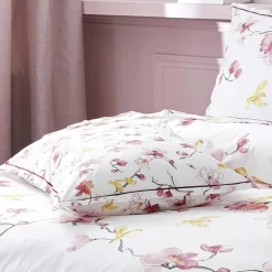 Taie d'oreiller imprimée fleurs et oiseaux