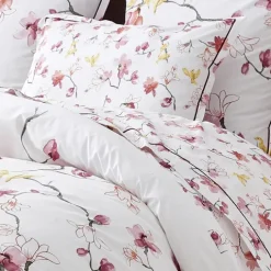 Taie d'oreiller imprimée fleurs et oiseaux