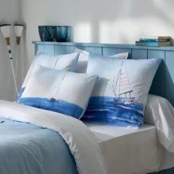 Taie d’oreiller percale de coton voilier marin