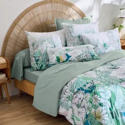 Taie d’oreiller percale de coton feuillage exotique