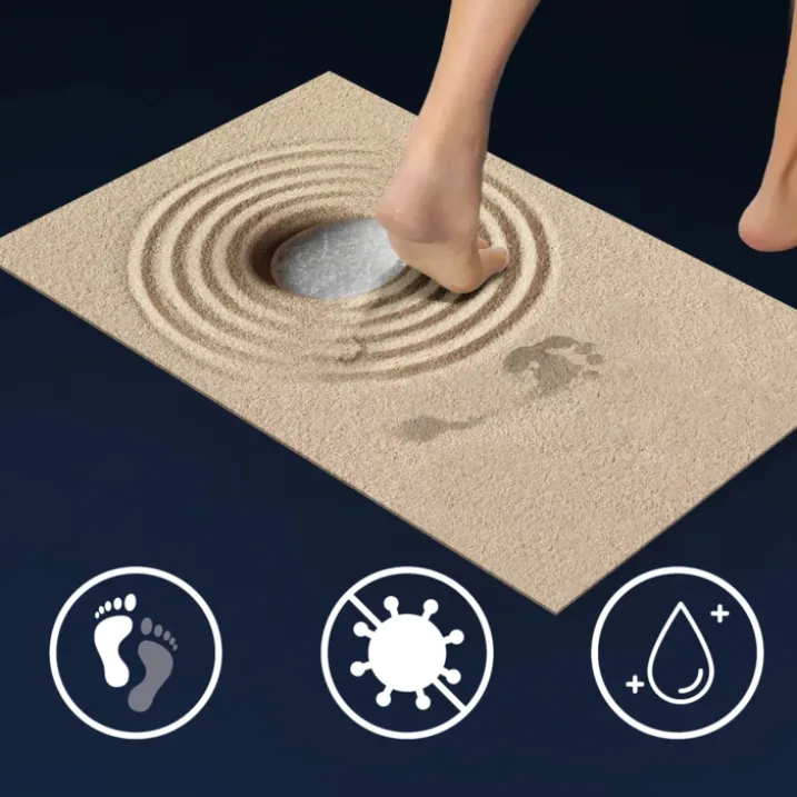 Tapis de bain ultra-absorbant imprimé sable antidérapant