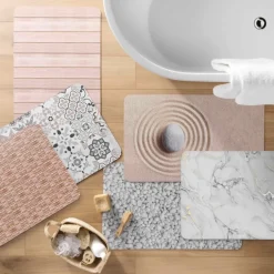 Tapis de bain ultra-absorbant imprimé galet antidérapant