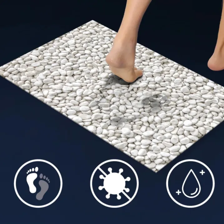 Tapis de bain ultra-absorbant imprimé galet antidérapant