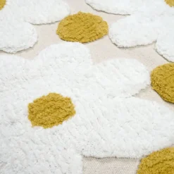 Tapis de salon en coton à motif marguerites en relief