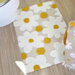 Tapis de salon en coton à motif marguerites en relief