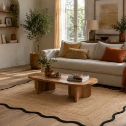 Tapis de salon tressé avec finition ondulée