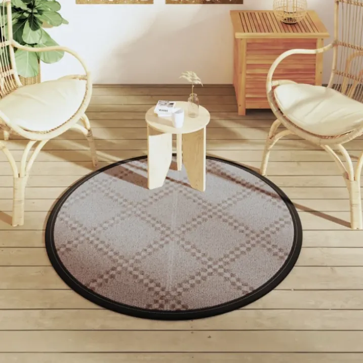 Tapis d’extérieur rond réversible motif graphique tissé