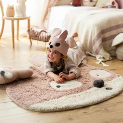 Tapis lavable en laine mademoiselle souris