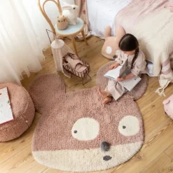 Tapis lavable en laine mademoiselle souris