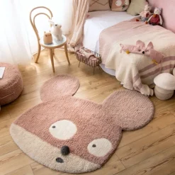 Tapis lavable en laine mademoiselle souris