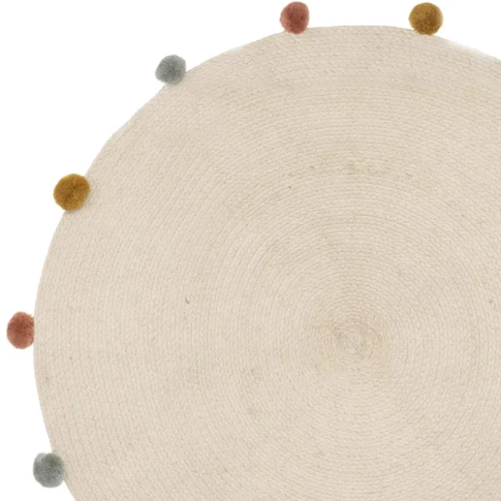 Tapis rond en coton et pompons
