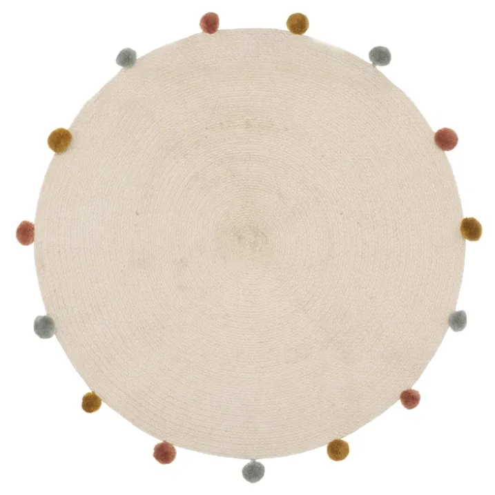 Tapis rond en coton et pompons