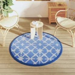 Tapis rond extérieur réversible tissage jacquard graphique