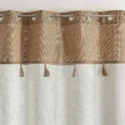 Voilage avec parement en jute et pompons