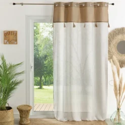 Voilage avec parement en jute et pompons