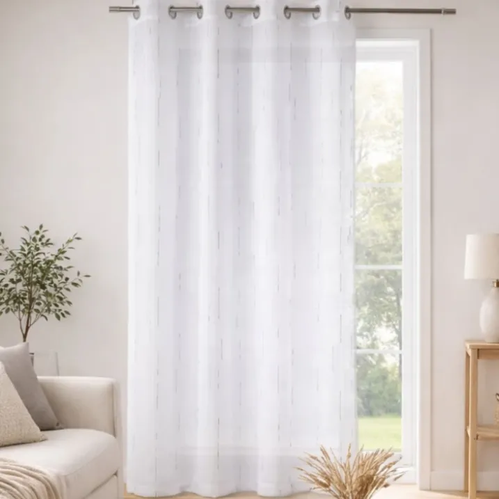 Voilage blanc print traits blancs et gris
