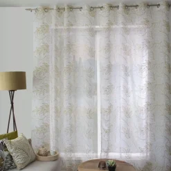 Voilage brodé motif feuillage