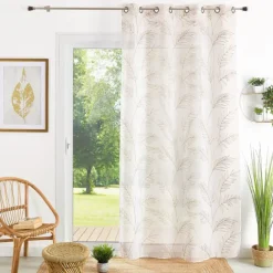 Voilage brodé motif feuilles