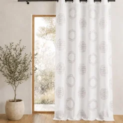 Voilage brodé à motifs ronds et cercles rayés
