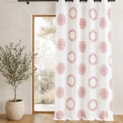 Voilage brodé à motifs ronds et cercles rayés