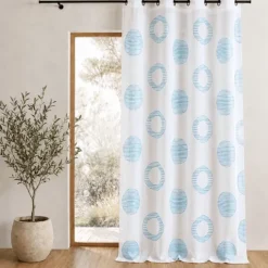 Voilage brodé à motifs ronds et cercles rayés