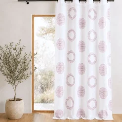 Voilage brodé à motifs ronds et cercles rayés